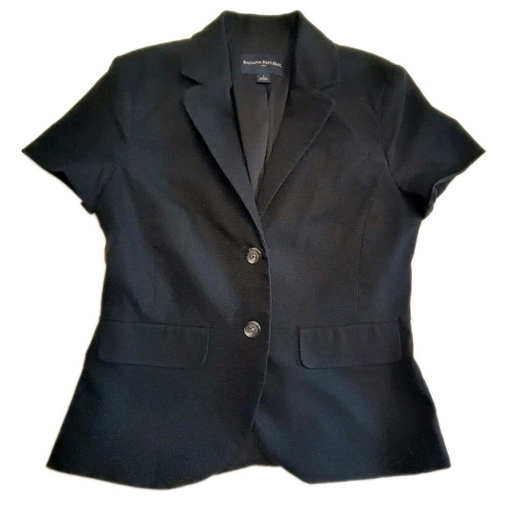Banana Republic Women Jacket Blazer Black Cotton Size 2 Short Sleeve